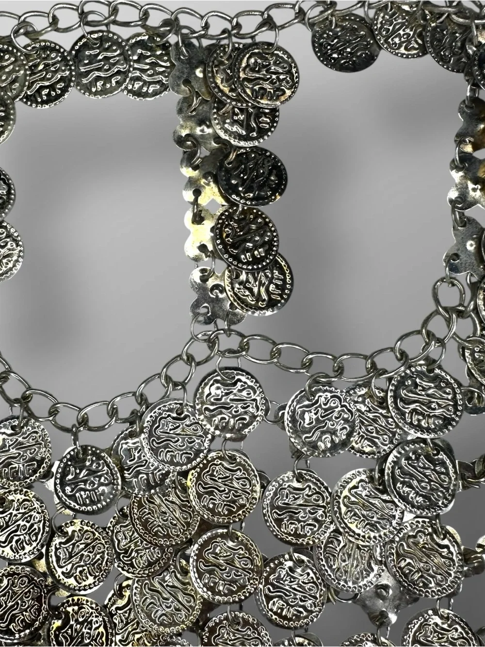 Egyptian Style Silver Chain Face Veil Tribal Belly Dance Festival Mask